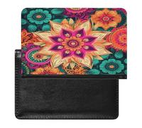 Boho Mandala Colorful Flowers Passport Holder Cover Wallet Case PU Leather Passport Book Card Holder for Travel Must Haves