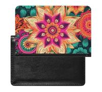 Boho Mandala Colorful Flowers Passport Holder Premium PU Leather Passport Cover Portable Travel Passport Protector Case Unisex Travel Essentials Document Organizer for Vacation Business Trips