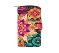 Boho Mandala Colorful Flowers Wallet Multifunctional Leather Wallets for Men Compact Long Wallet Credit Card Holder Passport Bag