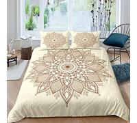 Boho Mandala Duvet Cover Bohemian Style Bedding Set for Kids Boys Girls Hippie Mandala Yellow Comforter Cover Exotic Floral Decor Quilt Cover Room Decor 3Pcs Double,Zipper