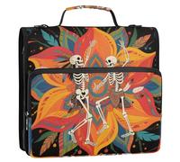 Boho Mandala Flower and Human Skeleton (2) 1.5 Inch 3 Rings Office Binder Organizer with Handle and Removable Shoulder Strap Waterproof Document Organizer Bag for Middle School Paquete de gestión de