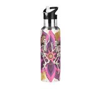 Boho Mandala Flower and Human Skeleton Leakproof Reusable Water Bottles With Straws Leak-proof Double Wall Vacuum Insulated for Gym Sports 32 OZ