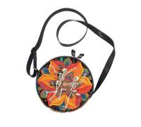 Boho Mandala Flower and Human Skeleton Round Mini Crossbody Bags for Womens Comfort with Adjustable Strap Messenger Bag Crossbody Go shopping Canvas Messenger Purse