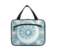 Boho Mandala Flower Pattern Light Blue Hanging Make up Bag Organizer with Hook, Designer Fashion case for toiletries for Travel Make up Cruises bolso de maquillaje para Mujer L