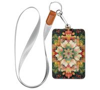 Boho Mandala Flowers Colorful Badge Holders with Lanyard and 3-Card Capacity id Holders for Staffs Officers Students Doctors Employees