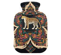 Boho Mandala Flowers Leopard Colorful Cute hot Water Bottle with Soft Cover, 2L hot Compress Bag for ( Scenario), Menstrual Cramps, Bolsa de calor para Dolor Menstrual