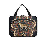 Boho Mandala Flowers Leopard Colorful Hanging Cosmetic Bags with Zipper with Hook, Designer Essentials Make up Bags for Women Trip cartera para maquillaje L