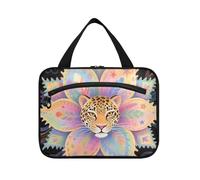 Boho Mandala Flowers Leopard Hanging Makeup Bag for Travel with Hook, Designer Chic Cosmetic Makeup Bag for Traveler Hotel Porta cosmeticos Mujer para cartera L
