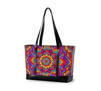 Boho Mandala Flowers Red Blue Yellow essentials bags for women for work with zipper structured tote for mom with Travel Gym Vacation estuche para laptop 14 pulgadas