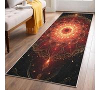 Boho Mandala Hallway Rug 80x300, Vintage Medallion Runner Rug Non-Slip Washable Low Pile Carpet, Luxury Red Rugs for Kitchen Laundry Room Bedroom MU61sa