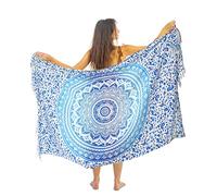 Boho Mandala Pareo Sarong Bikini Cover Up with Tassels - Super Soft Lightweight Cotton, Large Indian Peacock Print