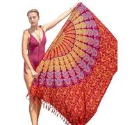 Boho Mandala Pareo Sarong Bikini Cover Up with Tassels - Super Soft Lightweight Cotton, Large Indian Peacock Print