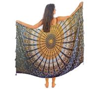 Boho Mandala Pareo Sarong Bikini Cover Up with Tassels - Super Soft Lightweight Cotton, Large Indian Peacock Print, Ruby Mandala Rose