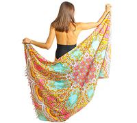 Boho Mandala Pareo Sarong Bikini Cover Up with Tassels - Super Soft Lightweight Cotton, Large Indian Peacock Print