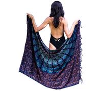 Boho Mandala Pareo Sarong Bikini Cover Up with Tassels - Super Soft Lightweight Cotton, Large Indian Peacock Print