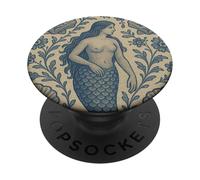 Boho Mermaids Flowers and Shells Floral Blue & Beige PopSockets Adhesive PopGrip
