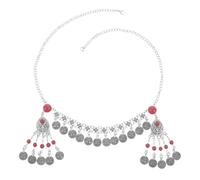 Boho Metal Head Chain Red Alloy Tassel Coin Headband for Women