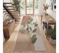 Boho Minimalist Botanical Illustration Non-Slip Hallway Runner Rug 80x300, | Extra Long Hallway Runners, Non Slip Washable Floor Oval Green Leaves Carpet Runner for Hallways Laundry