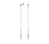 Boho Minimalist Long Thin Linear Beaded Ball Chain Feather Leaf Dangle Earrings Western Jewelry For Women Teens .925 Sterling Silver