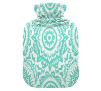 Boho Mint Green Vintage Flowers Water Bottle for hot Water with Soft Cover 1L Warm Bottle for Bed Tummy Warmer Tummy Warmer