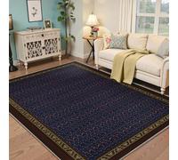 Boho Modern 100x200cm Area Rug Dark Navy Blue Backdrop Floral Line Art Living Room Rugs Low Profile Cozy Lightweight Floor Mat for Home Office Apartment Machine Washable