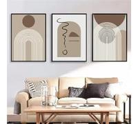 Boho Modern Abstract Line Posters and Prints Geometric Brown Beige Wall Art Canvas Painting Living Room Home Decoration(30x40cmx3/Canvas Wrapped)