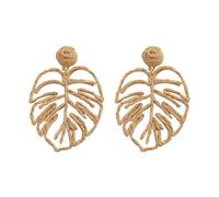 Boho Monstera Leaf Raffia Earrings - Brown Handwoven Tropical Straw Drop Dangle Earrings for Women , Lightweight Summer Beach Jewelry - Bohemian Statement Earrings , Unique Vacation Gift Idea