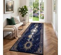 Boho Moon Phase Runner Rug 60x240cm, Celestial Night Sky Hallway Runner, Modern Gothic Long Carpet, With Non Slip Backing Short Pile Non Shedding Machine Washable Rug Easy to Clean