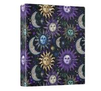 Boho Moon Star Pattern 3 Ring Binder 1.5 Inch Round Ring Binder View Binder Holds 200 Documents for Home School Office Use