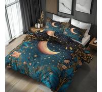 Boho Moon Star Super King Bedding Set 3 Piece, Bedroom Decor Duvet Cover and 2 Pillowcases, Starry Sky Floral Quilt Cover with Zip, Ultra Soft Microfibre YH-E45