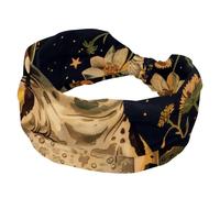 Boho Moon Stars Floral Funny Frog Stretchy Headbands for Women, Non-Slip Hair Bands Fashion Sports Turban for Yoga Workout Daily Use