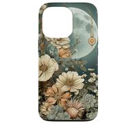 Boho Moon Wildflower Floral on Sage Green Background Case for iPhone 13 Pro