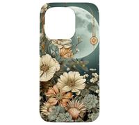 Boho Moon Wildflower Floral on Sage Green Background Case for iPhone 15 Pro