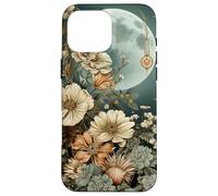 Boho Moon Wildflower Floral on Sage Green Background Case for iPhone 16 Pro Max