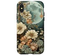 Boho Moon Wildflower Floral on Sage Green Background Case for iPhone X/XS