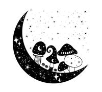 Boho Moon with Magic Mushrooms Mystical Witch Art with Crescent Moon Clipart Wall Decals Paster Paper 67.2x68.6cm Tattoo Culture Black