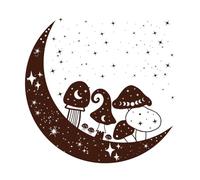 Boho Moon with Magic Mushrooms Mystical Witch Art with Crescent Moon Clipart Wall Decals Paster Paper 54.6x55.8cm It Won't Fall Off Coffee