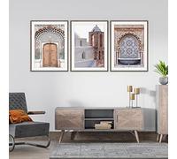 Boho Moroccan Door Marrakesh Wall Art Print Canvas Painting Blue Green Bohemian Beige Pictures Posters Living Room Decor 30x45cm-3Pieces Frameless