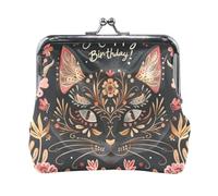 Boho Moroccan Style Happy Birthday Cat Bronze Fashion Women's Leather Coin Purses Pouches Cute Clasp Wallet Card Holder for Girls Women Ladies para monedas