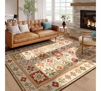 Boho Mosaic Tile Patchwork Area Rug 100x150cm, Vintage Spanish Tile Carpet | Moroccan Floor Rug Washable, Easy Care, Non-Slip for Kitchen Dining Room Entryway Living Room Farmhouse Dorm Office