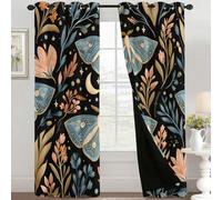 Boho Moth Curtains Blackout for Home Decor, Thermal Curtains Vintage Floral Botanical Pattern, Living Room & Bedroom Eyelet Drapes 90 Inch Drop, 66x90, 2 Panels E&1754