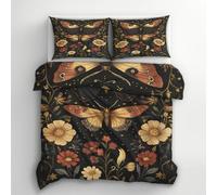 Boho Moth Duvet Cover Single Bedding Sets, Vintage Floral Botanical Pattern, Reversible Design Bedroom Decor Bed Quilt Cover with 1 Pillowcase, Microfiber, Zip - SMK5007