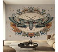Boho Moth Photo Wallpaper for Bedroom, Astrology Celestial Wall Mural for Living Room, Khaki Wallpaper 150x105 Nonwoven Wall Paper Home Decor W48