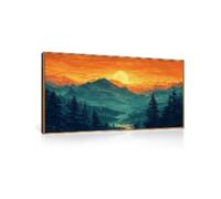 Boho Mountain Canvas Wall Art, Forest Sunrise Nature Woodland Watercolor Art Print For Living Room, Bedroom, Office 90x180cm framework