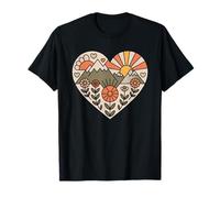 Boho Mountain Heart with Sun and Flowers Folk Art Nature T-Shirt