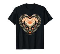 Boho Mountain Heart with Sun and Flowers Folk Art Nature T-Shirt