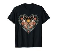 Boho Mountain Heart with Sun and Flowers Folk Art Nature T-Shirt