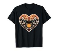 Boho Mountain Heart with Sun and Flowers Folk Art Nature T-Shirt
