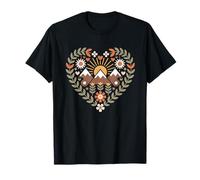 Boho Mountain Heart with Sun and Flowers Folk Art Nature T-Shirt