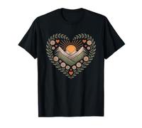 Boho Mountain Heart with Sun and Flowers Folk Art Nature T-Shirt